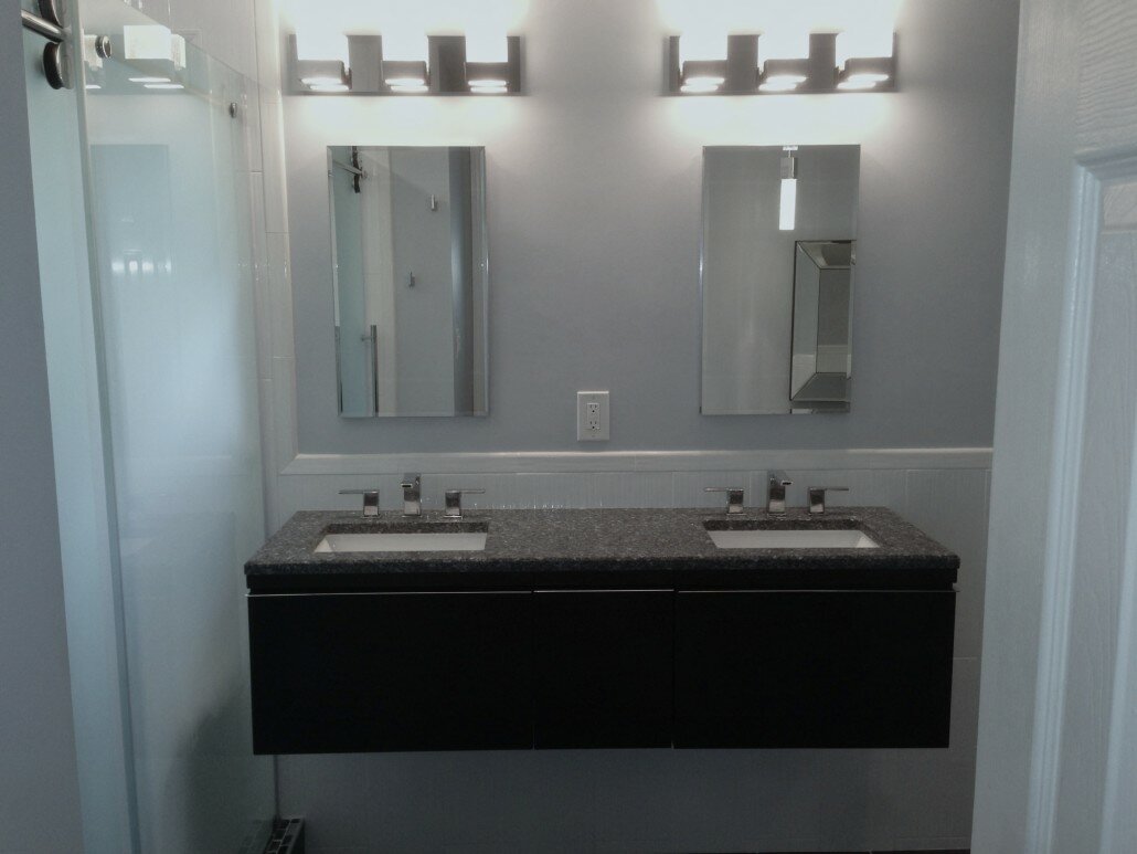 Kensington Bathroom Remodel - Black Vanity and Countertop - White Sink